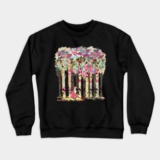 Tree Forest and fox watercolor effect Crewneck Sweatshirt